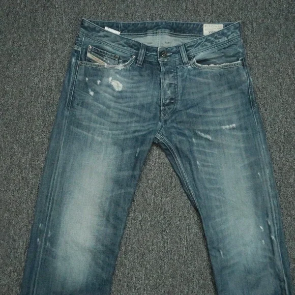 Diesel Jeans Mens 32x34 Blue Viker Straight 5 Pocket Faded Distressed
